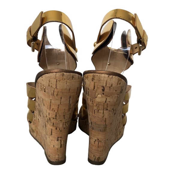 Via Spiga Bronze and Gold Leather Cork Wedge Heel Sandals Size‎ 8M - Picture 4 of 6